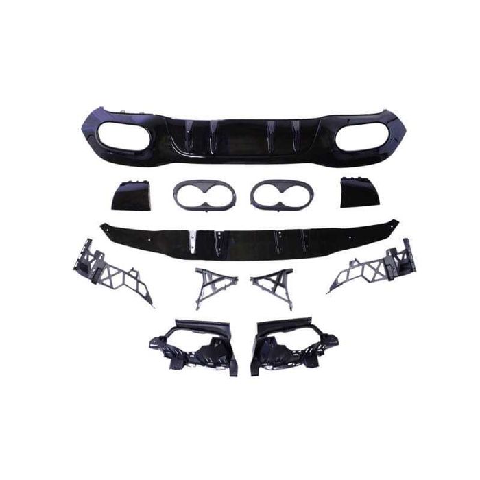 Spoiler / difusor traseiro em plástico ABS + ponteiras, para Mercedes Classe A hatchback de 2018-2023 Look A45 em preto piano brilhante