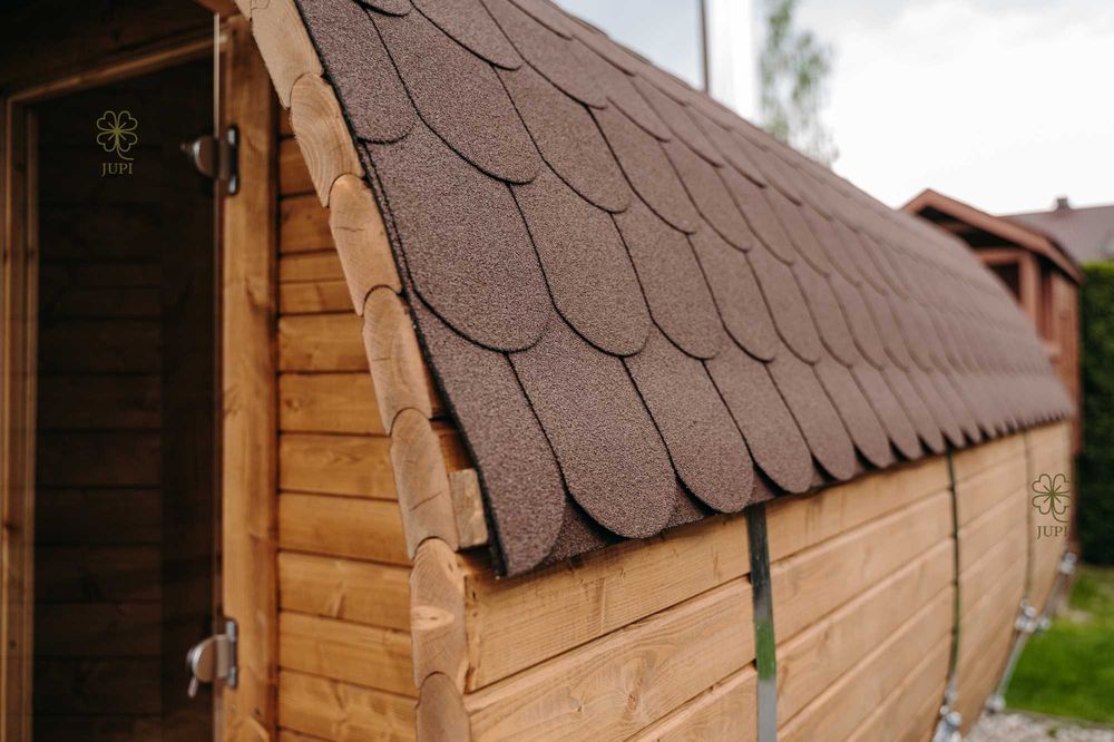 Sauna ogrodowa beczka 335cm z przedsionkiem piecem i oświetleniem LED