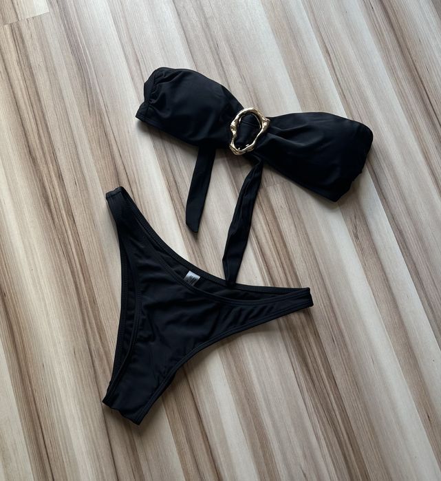 Strój kapielowy damski czarny ze złotą klamrą bikini Nowy