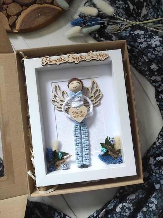 Ramka Chrzest anioł Chrzciny aniołek personalizowany dla chłopca