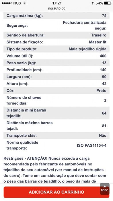 Aluguer mala tejadilho Bermude 4000