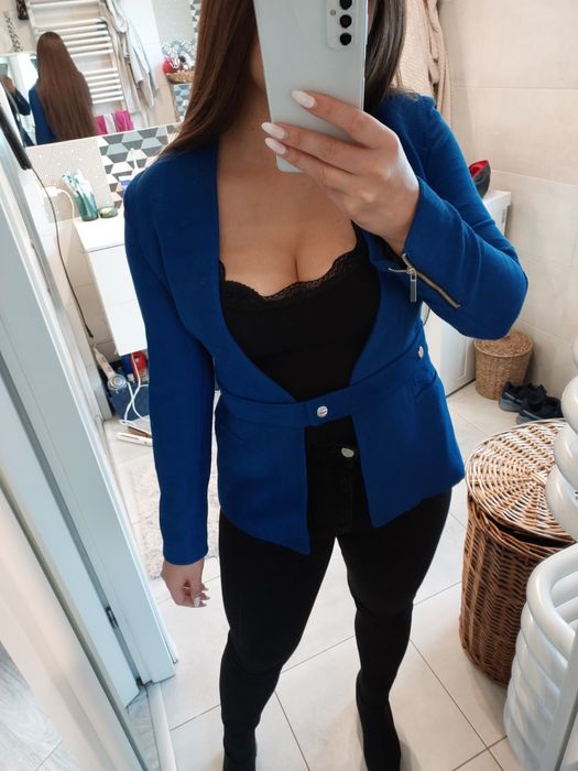 Chabrowa marynarka zara basic 36 niebieska biznes do biura