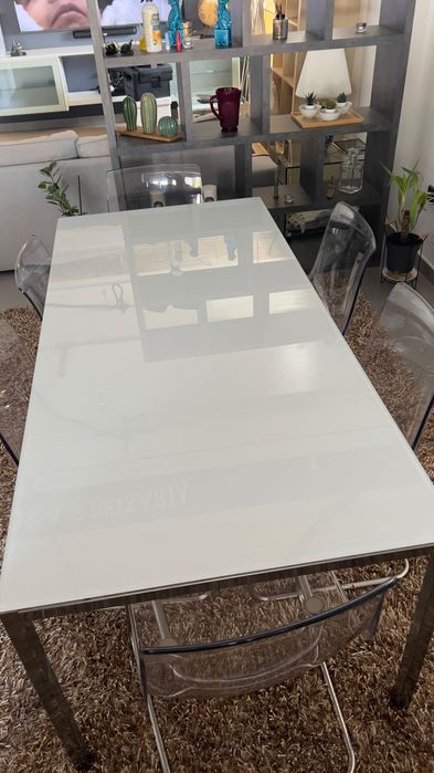 Mesa IKEA TORSBY, cromado/brilho branco, 180x85 cm/ 6 pessoas