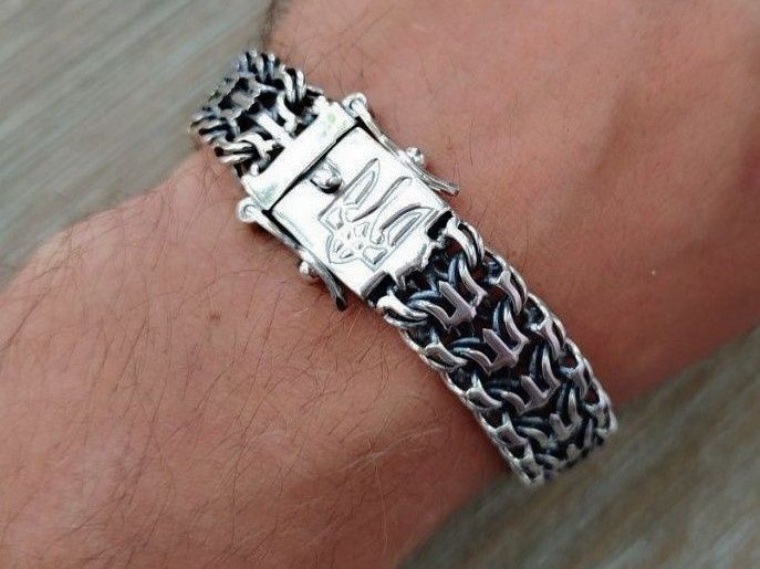 Срібний браслет 55г Тризуб чоловічий мужской серебряный браслет 925