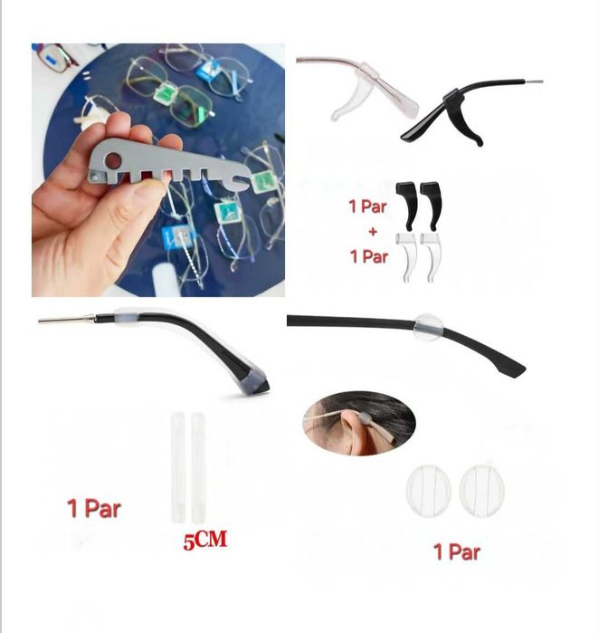 Kit Alicate Reparação Óculos e 4 Pares Borrachas Suporte
