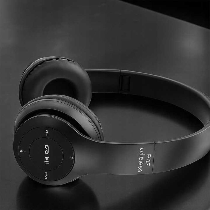 Słuchawki bezprzewodowe nauszne na głowę wygodne czarne z mikrofonem
