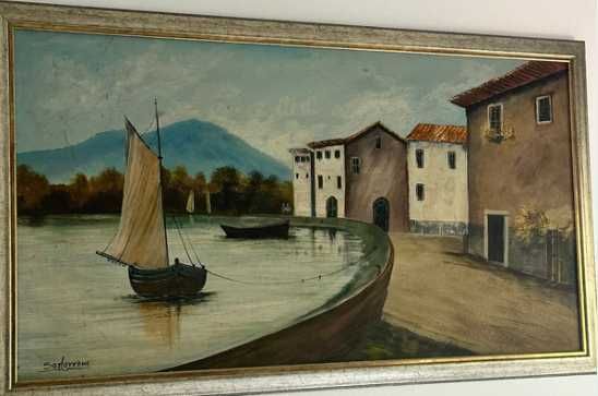 Quadro paiságem costeira oleo sobre tábua Inicio SEC XX