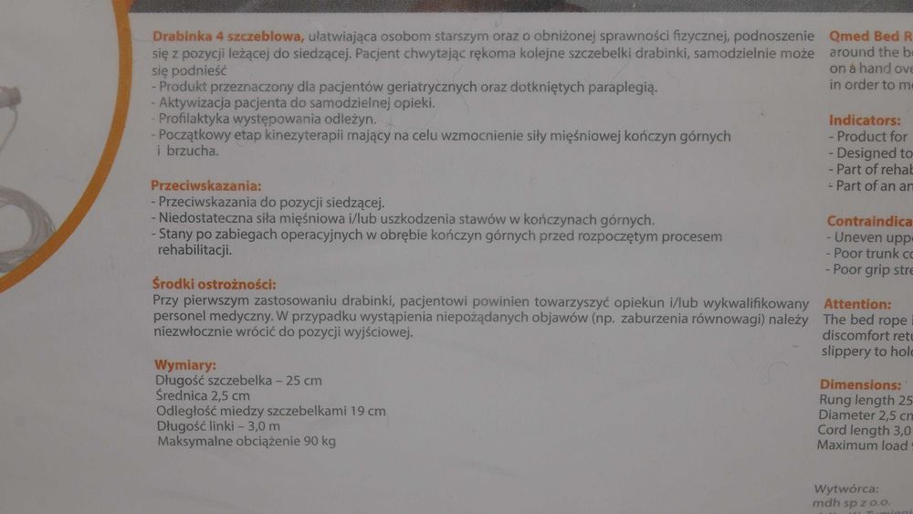 Przyłóżkowa Drabinka Rehabilitacyjna QMED Biała Fluorescencja