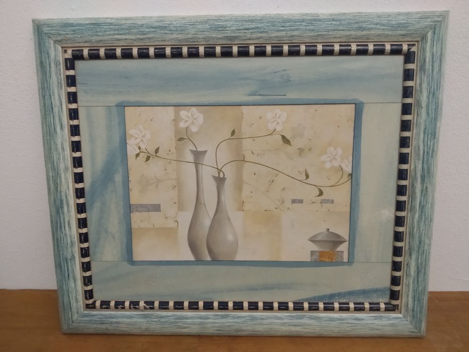 Conjunto 3 quadros pintados tema floral com moldura incluída