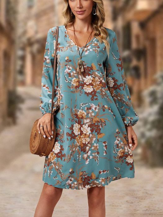 Sukienka Midi Letnia Boho W Kwiaty Z Dekoltem V Casual Emery Rose L 40
