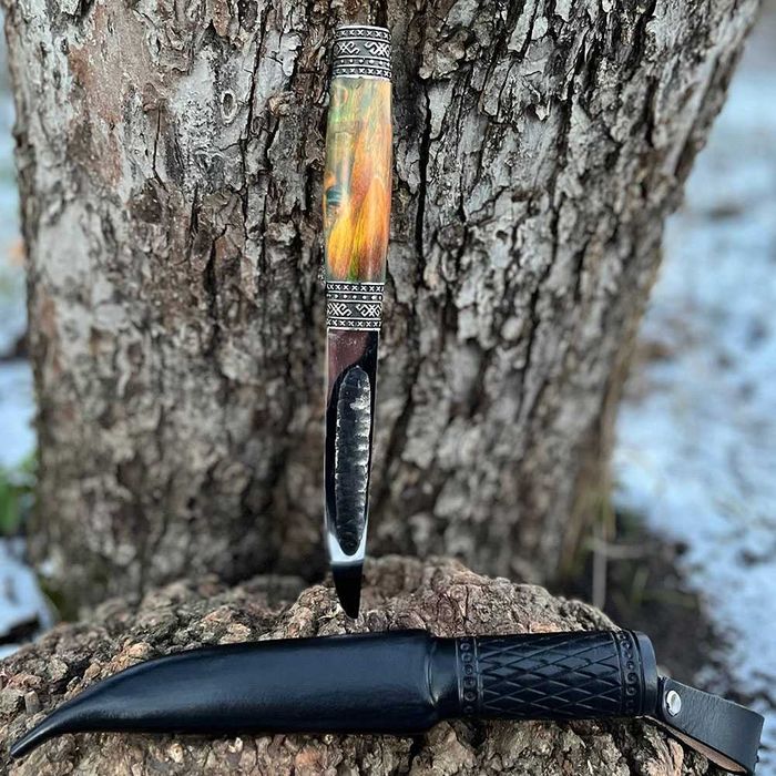 Авторские ножи якут на подарок "Premium" N690, карельская береза
