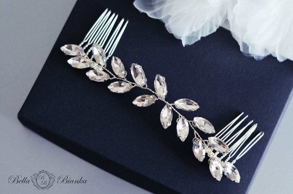 Kryształowy grzebyk ślubny do włosów MUNA wpinka ozdoba stroik kok