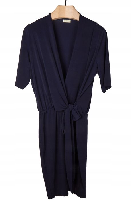 Sukienka kopertowa By Malene Birger XS granatowa midi / mini z wiązaniem premium