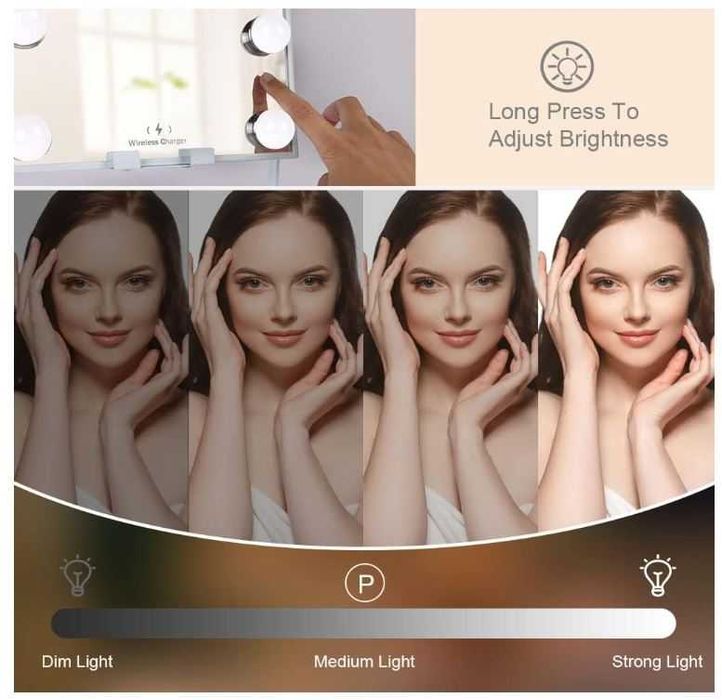 Lustro do makijażu z podświetleniem i głośnikiem Bluetooth