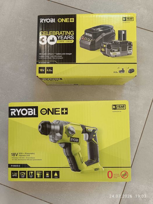 Młotowiertarka RYOBI R18SDS-0 + akumulator 4ah, ładowarka