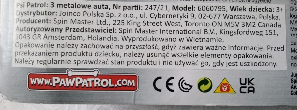 3 auta, metalowe, psi patrol, figurki, chase, skye, marshall, pieski