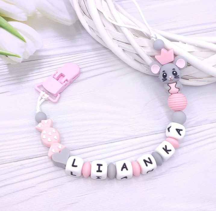 zawieszka do SMOCZKA z imieniem, silikonowe koraliki (dziewczynki)