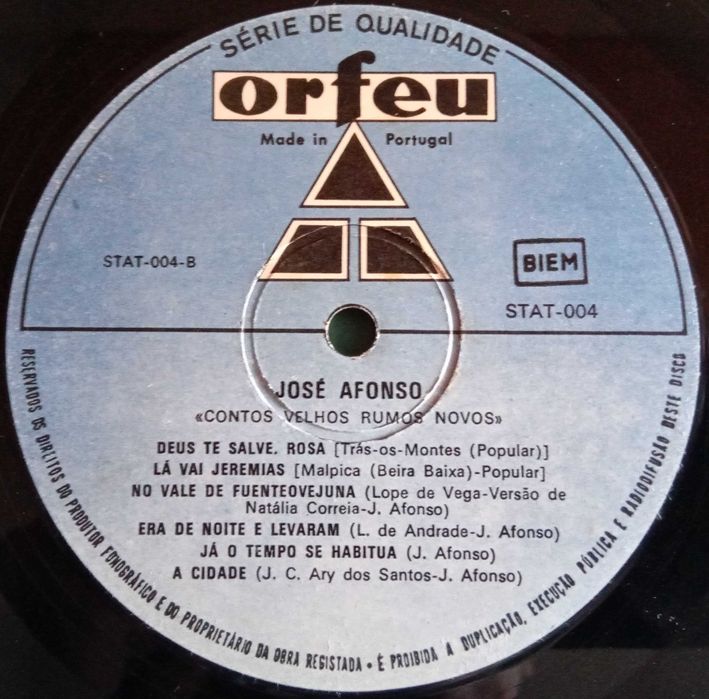 José Afonso	- - - - -		Contos Velhos, Rumos Novos	- - - - -	LP