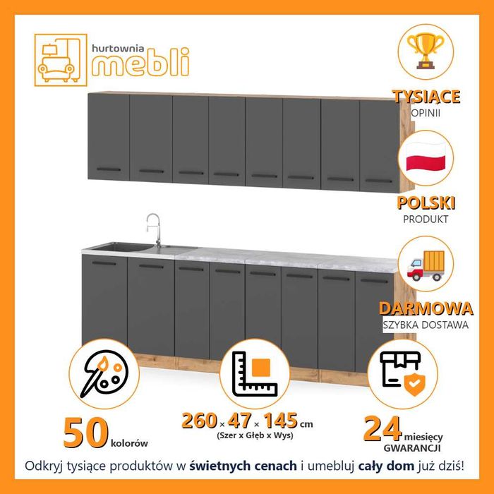 Kuchnia Modulowa Vero 2.6m Zestaw Mebli Kuchennych Z Blatem Nowoczesny