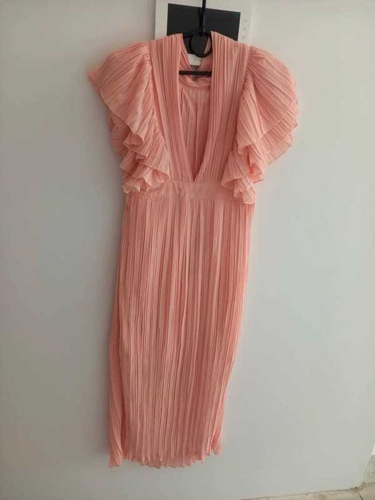 Sukienka szyfonowa plisowana pudrowy róż midi rozmiar L