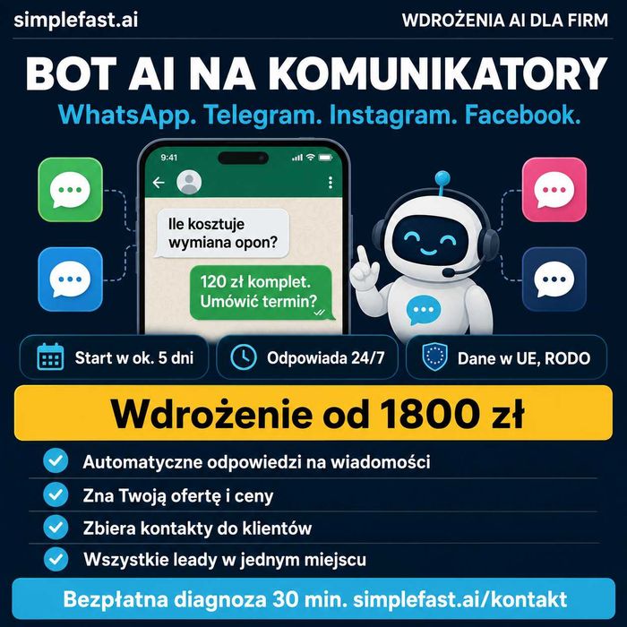Automatyzacja komunikatorów dla firm | Bot AI WhatsApp, Telegram, Instagram, Messenger | Odpowiada 24/7, umawia terminy, zbiera kontakty klientów