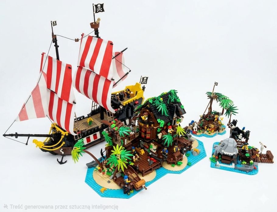 MOC Lego Piraci zestawy 21322, 2x40566, 40597, 31109