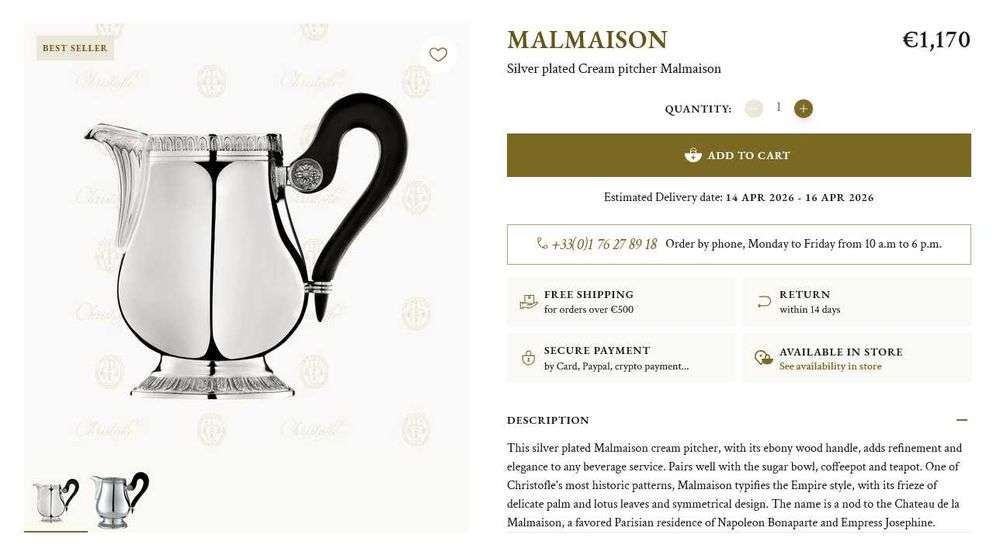 Christofle serviço chá e café 'Malmaison' em casquinha de prata / bule