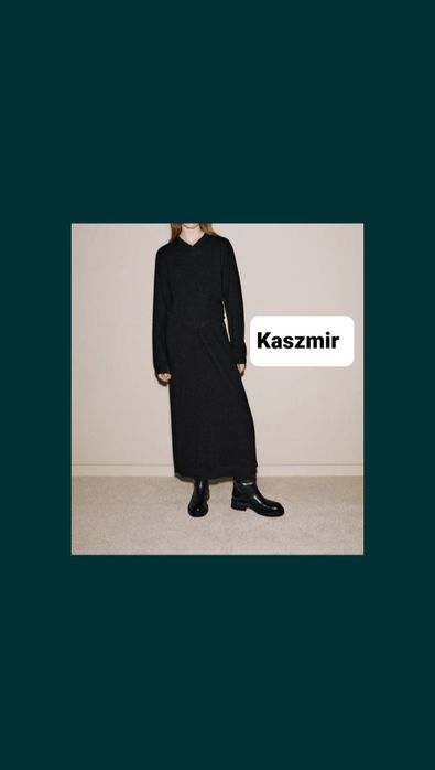 Zara kaszmir  długa sukienka dzianinowa  l  Czarna  limitowana edycja