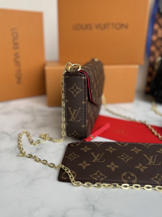 Сумка женская коричневая Louis Vuitton Felicie Pochette Brown кожа