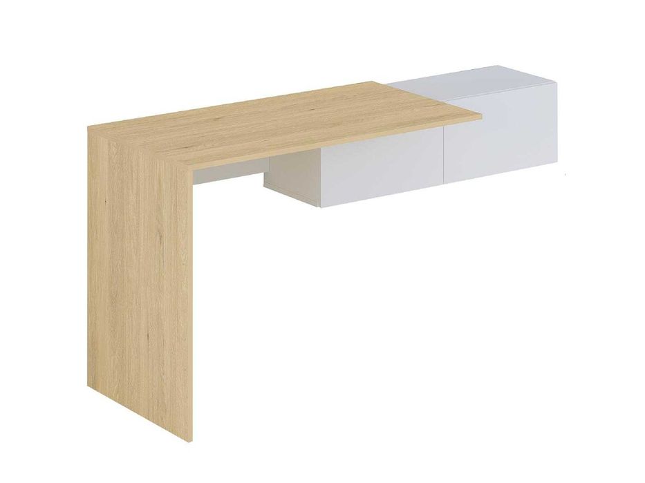 Secretária consola suspensa com 2 armários cor natural e branco