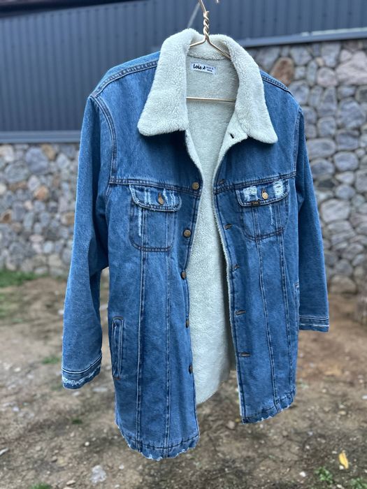 Довга зимова джинсова куртка жіноча