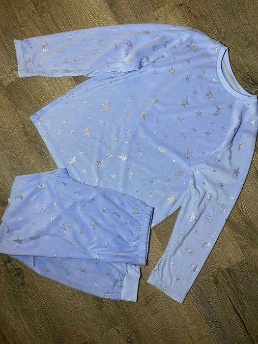 Велюрова синя піжама в зірочках дівчинці 11-12р.комплект кофта-штани
