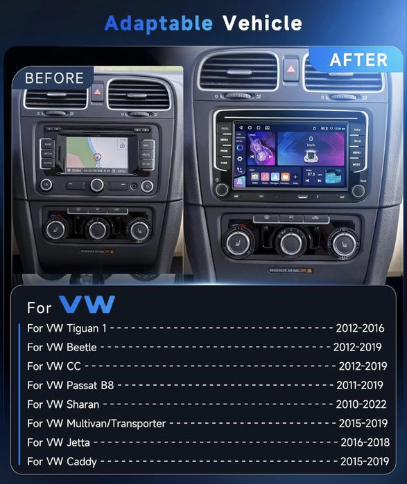 Rádio Android 15 VW | CarPlay e Android Auto | 4GB/64GB