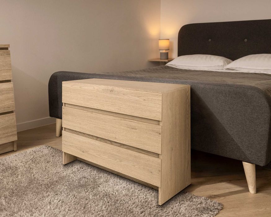 Komoda ESSENZIO dąb Cremona – mała komoda z 3 szufladami