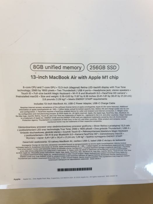 MacBook Air A2337 8GB/256GB ZAPLOMBOWANY