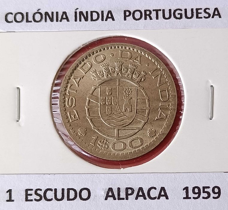 1 escudo Alpaca 1959 circulada na ex colónia da Índia Portuguesa