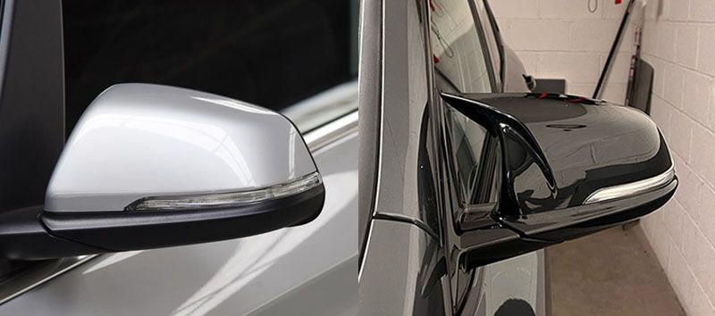 Capas, carcaça de espelhos M4 look em preto piano brilhante BMW X1 F48 F49, X2 F39, Serie 1 F40, F53, Serie 2 gran coupe F44, Z4 G39 em plástico
