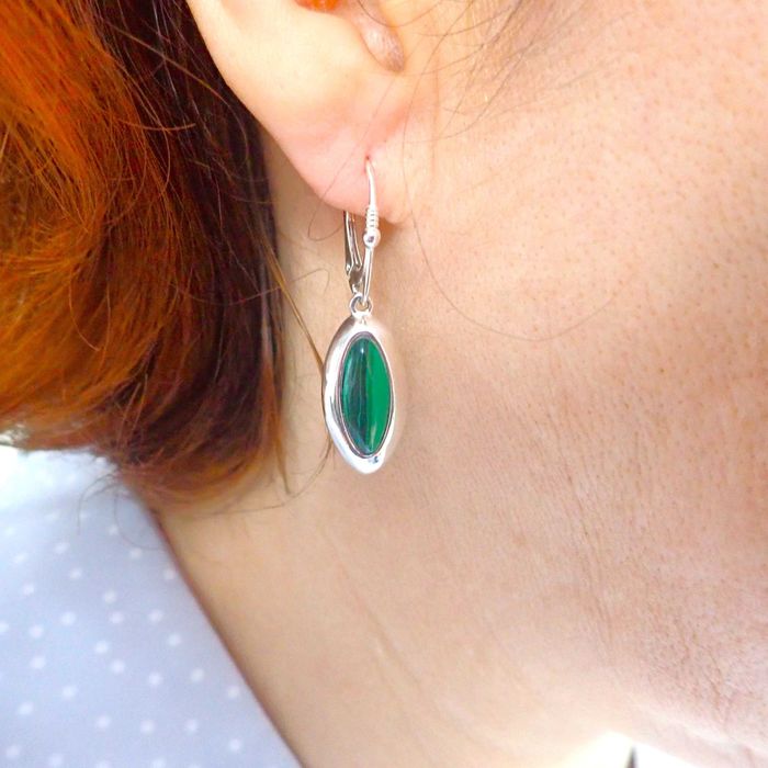 Komplet srebrnej biżuterii. Próba 925. Kamień Malachit