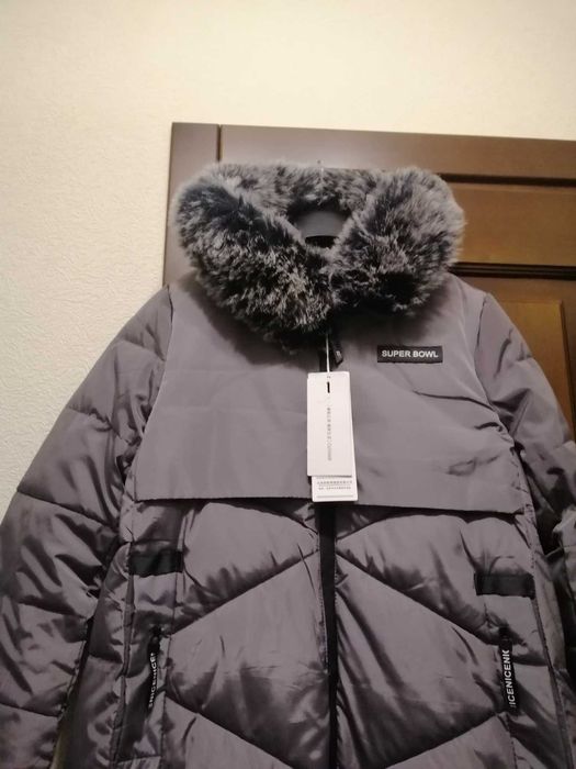 Куртка женская удлинённая пуховик мех отстёгивается размер 44-46