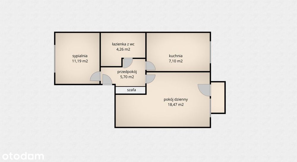 Jasne 2-pokojowe mieszkanie z funkcjonalnym układem, 46,7 m²