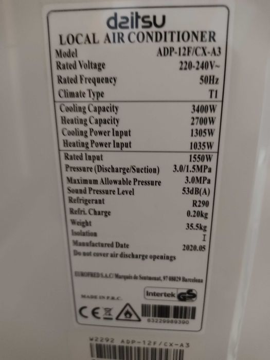 Ar condicionado portátil Daitsu ADP-12F/CX-A3
