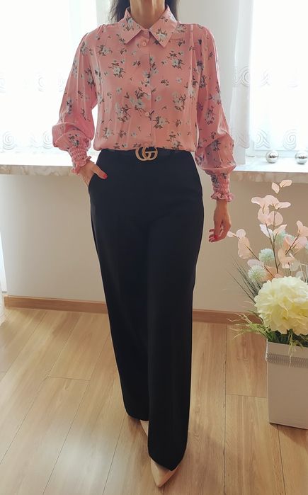 Bluzka koszula pudrowy roz w kwiaty 36 S Xana