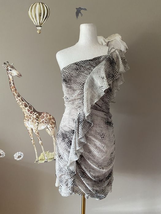 Nowa sukienka Zara one shoulder snake print falbany marszczenia M