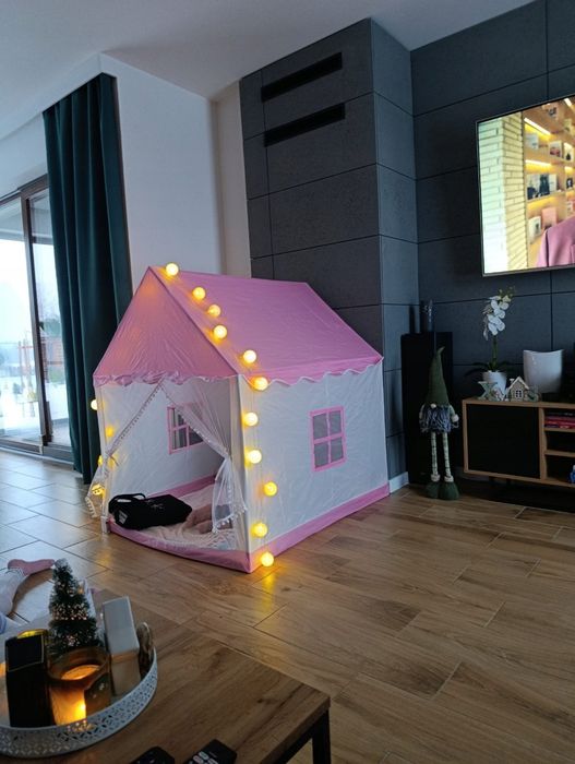 Namiot domek dla dzieci do pokoju i ogrodu, z lampkami LED, 3 lata+