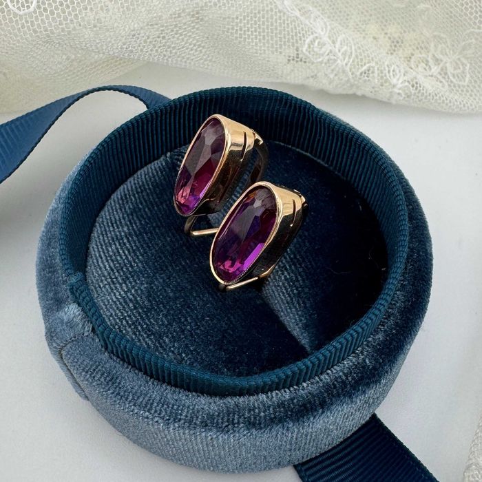 Złote Kolczyki 585 Retro Vintage Eleganckie Z Kamieniami 7.02G | Odnowiony (S)