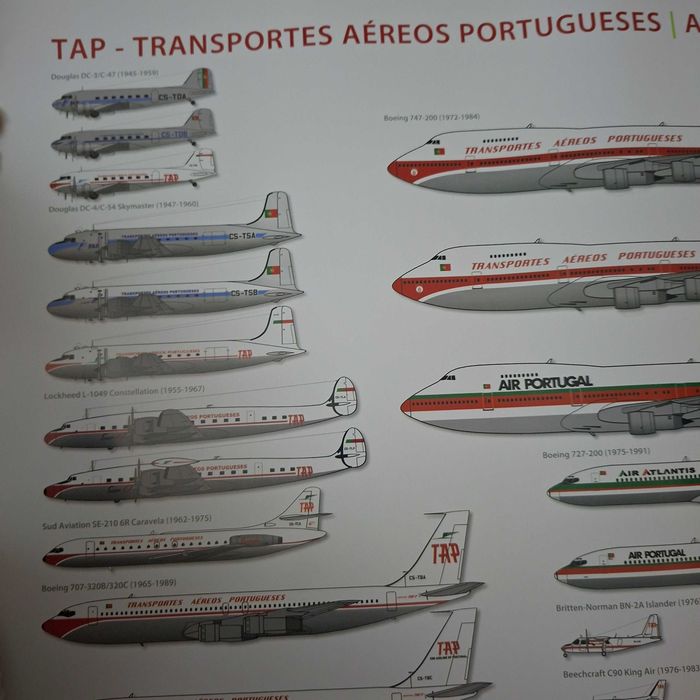 Poster TAP Air Portugal com todos os aviões da Companhia 90x61cm