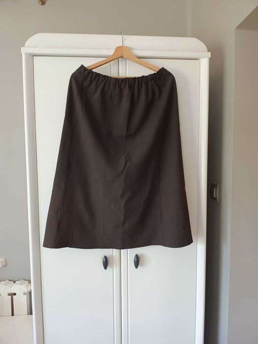 brązowa spódnica spódniczka trapezowa midi krótka 42 44 XXL ciemna