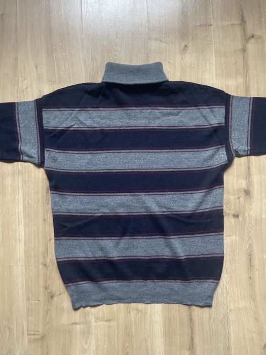Elegancki szary męski golf w granatowe pasy S M vintage