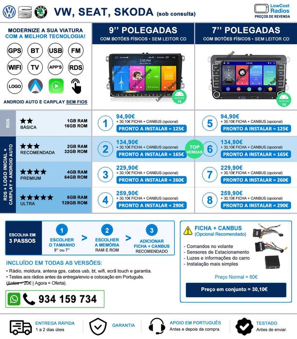 *# PROMOÇÃO!!! Rádio GPS Bluetooth USB Canbus | VW • SKODA • SEAT | CARPLAY • ANDROID AUTO
