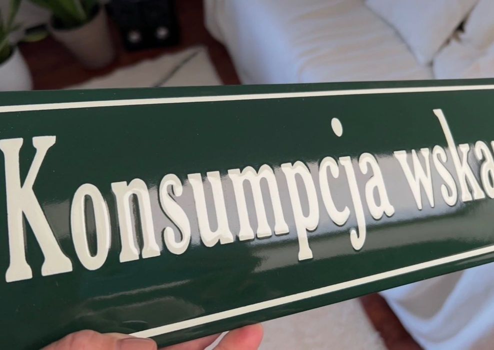 Konsumpcja wskazana szyld emaliowany tabliczka 32cm
